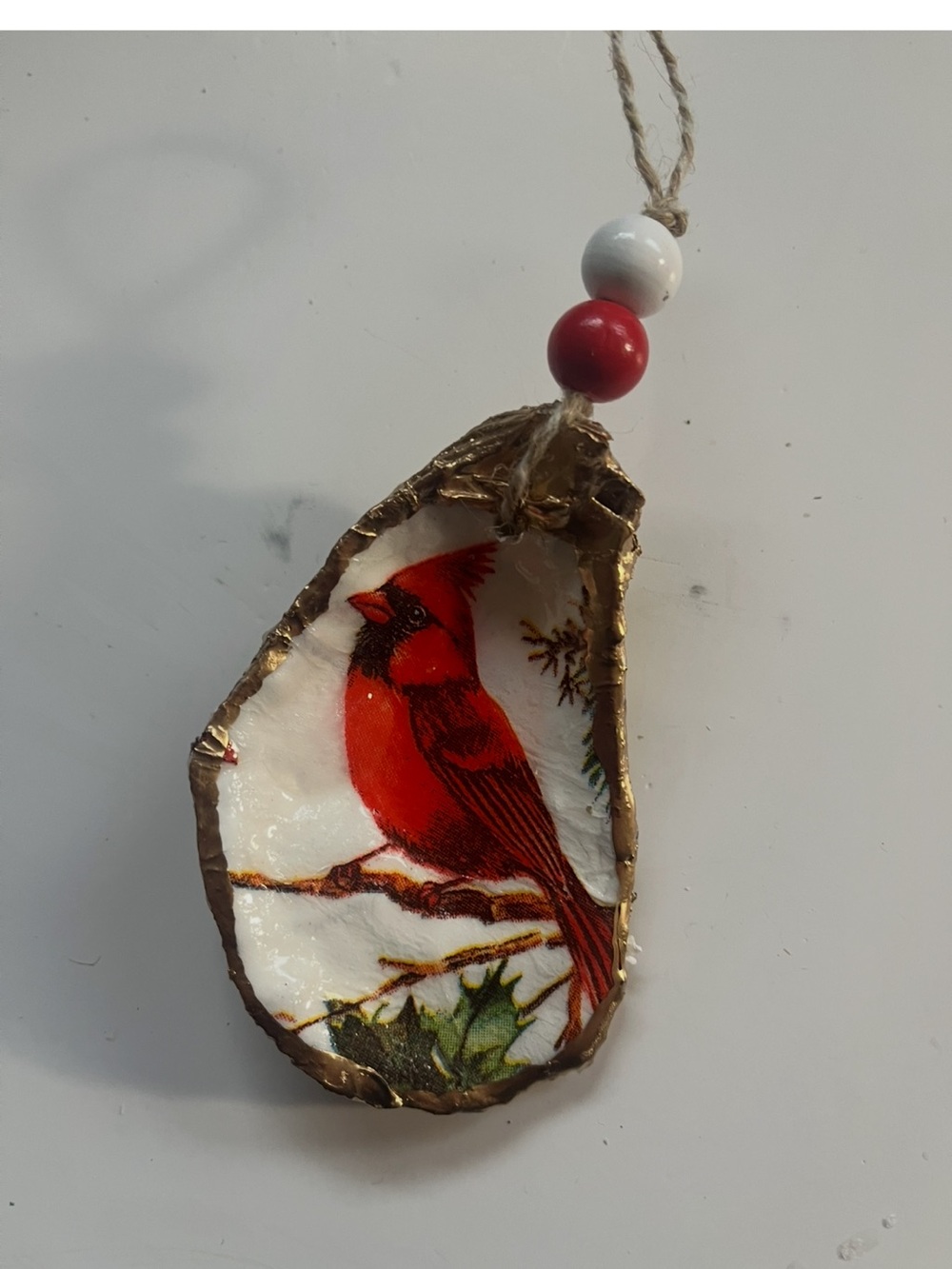 Red Cardinal Bird Hanging Ornament with Bead Accent